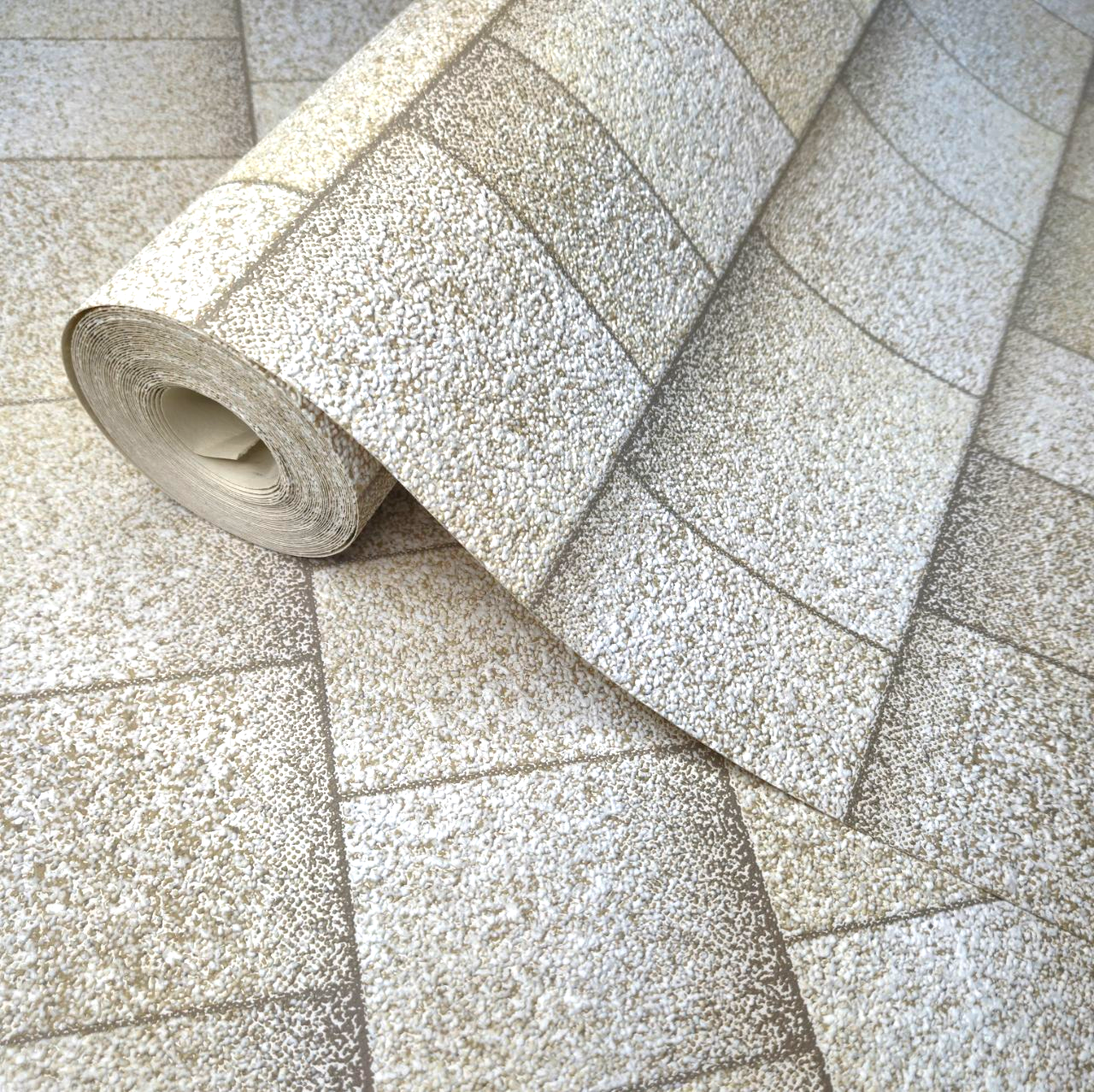 Шпалери вінілові 10 × 0.53 м Слов’янські шпалери 9445-01, обої бежеві, плитка, для вітальні, коридору, кухні, фото 1