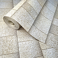 Шпалери вінілові 10 × 0.53 м Слов’янські шпалери 9445-01, обої бежеві, плитка, для вітальні, коридору, кухні