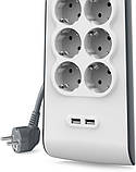 Belkin Подовжувач-фільтр мережевий 8хТип F, 3x1.5мм кв, 16А, 2xUSB-A 2.4A, з захистом від перенапруги, 2м,, фото 6