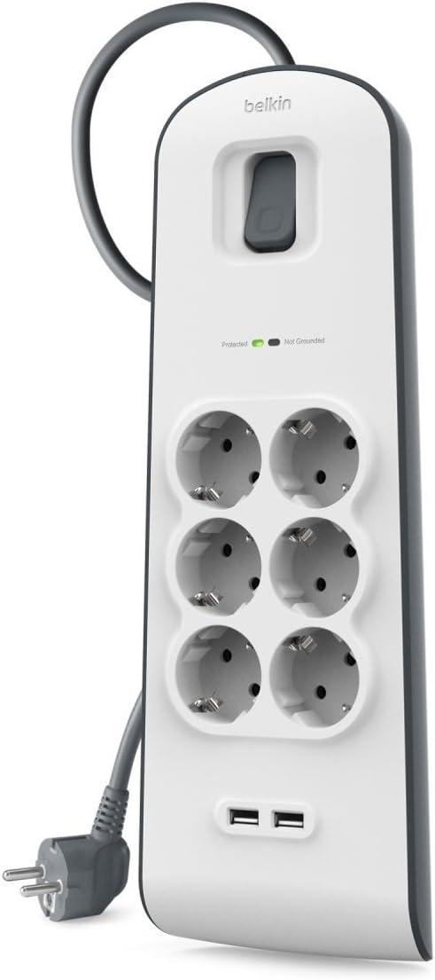 Belkin Подовжувач-фільтр мережевий 6хТип F, 3x1.5мм кв, 16А, 2xUSB-A 2.4A, з захистом від перенапруги, 2м,