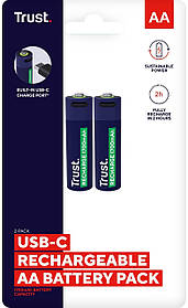 Trust Акумулятор AA 400 мАг, TYPE-C, 2 шт, синій