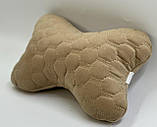 Подушечка під голову в машину з Алькантари Lux бежеві соти подушка на підголівник авто під шию, фото 4