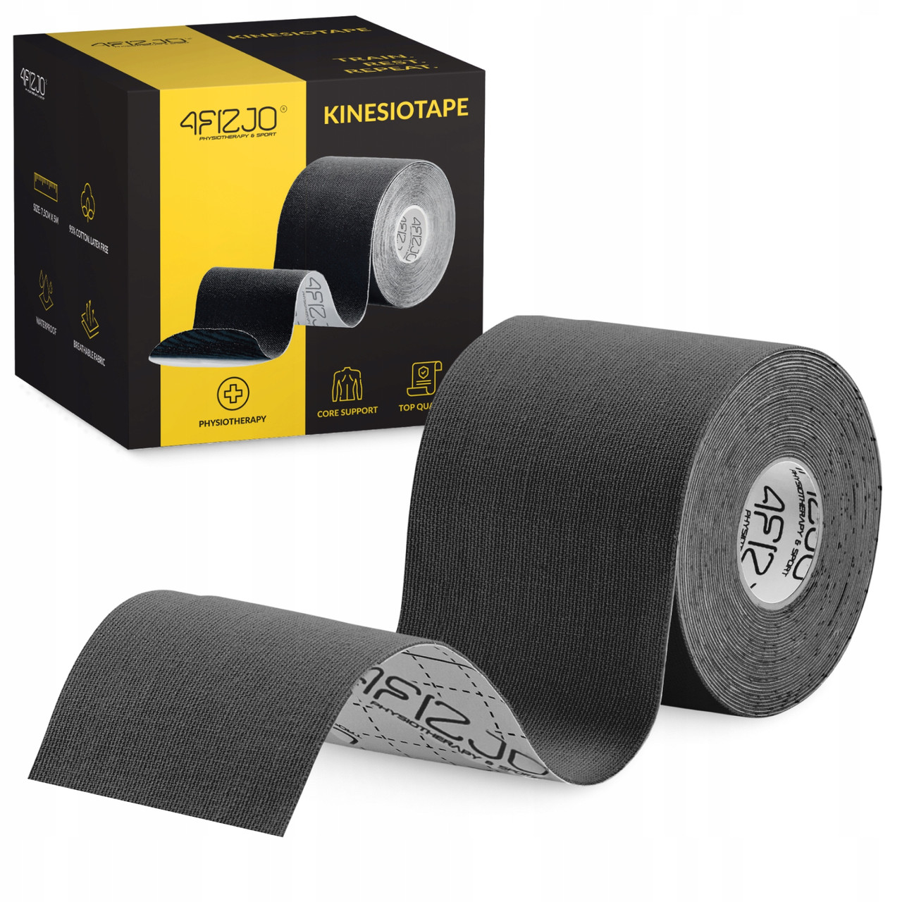 Стрічка кінезіологічна (кінезіо тейп) 4FIZJO 7.5 см x 5 м Black (P-5907739318886), фото 1