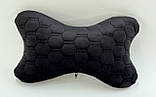 Подушка підголовник в авто з Алькантари Lux чорні стільники Подушка під голову в машину подушечка під шию, фото 2