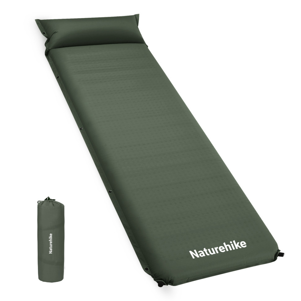 Килимок самонадувний одномісний з подушкою Naturehike CNK2450WS020, 100 мм, темно-зелений