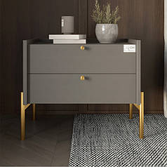 Тумба приліжкова LION Wood з двома шухлядами Антрацит (золоті ножки) (LION-041334) ТОП