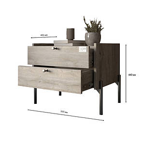 Тумба приліжкова LION Wood з двома шухлядами Антрацит (чорні ножки) (LION-041335) ТОП, фото 3