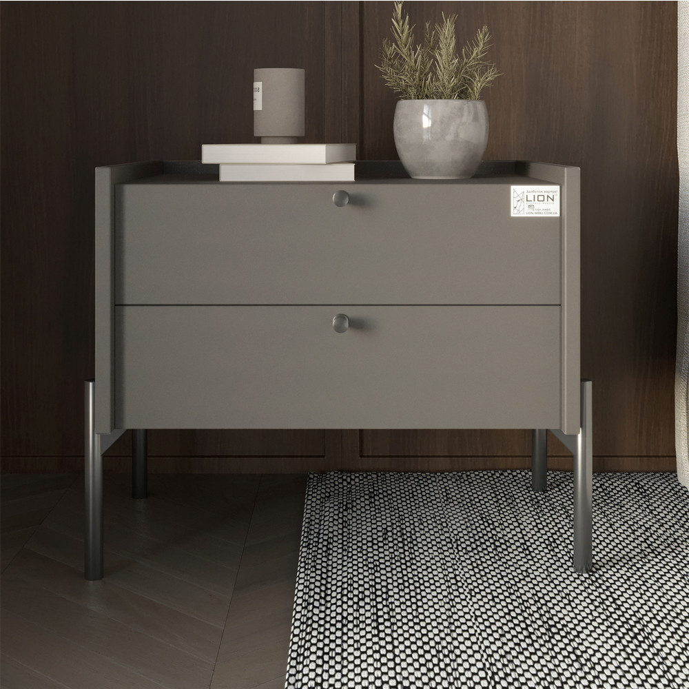 Тумба приліжкова LION Wood з двома шухлядами Антрацит (чорні ножки) (LION-041335) ТОП