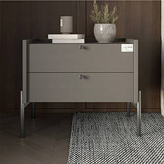 Тумба приліжкова LION Wood з двома шухлядами Антрацит (чорні ножки) (LION-041335) ТОП