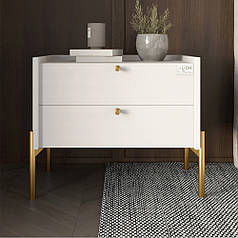 Тумба приліжкова LION Wood з двома шухлядами Німфея Альба (білий) (золоті ножки) (LION-041357) ТОП