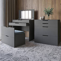 Комод-трюмо із дзеркалом, нішею під сидінням та шухлядою LION Азія Антрацит (LION-041662) ТОП