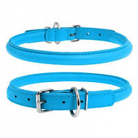Ошейник ля собак кожанный WAUDOG Glamour с QR паспортом, круглый, д 10 см, 39-47 см, Голубой