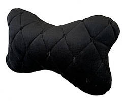 Подушка в авто під голову з алькантари Lux Діамонд прошитий чорний ромб з чорним рядком