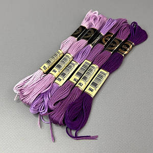 (6 шт по 8м) Набір муліне Airo (нитки для вишивання) - бузковий мікс (153-550)