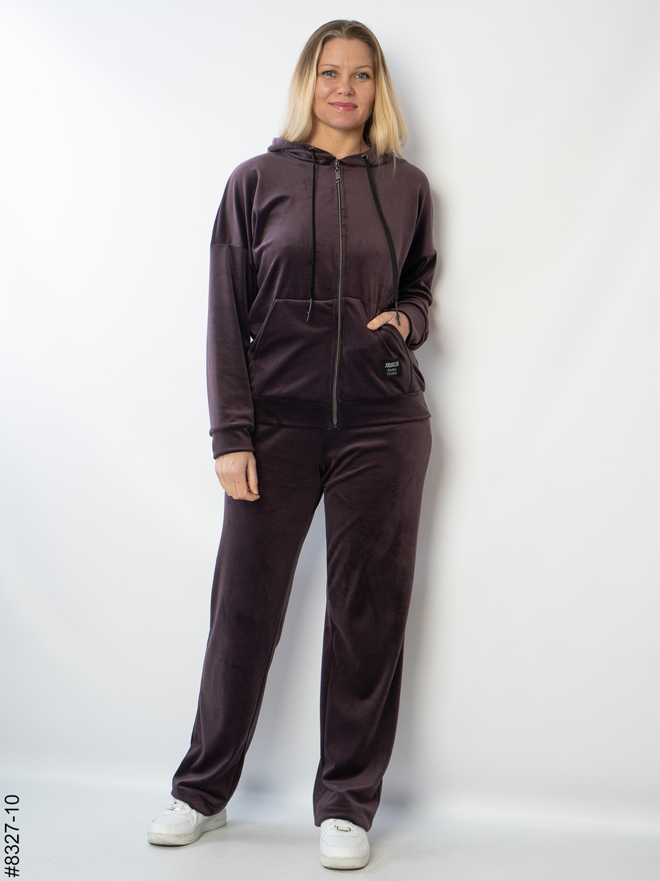 8327-10 Спортивний костюм жіночий на блискавці велюр напівбатал (4 од: 48,50,52,54), фото 1