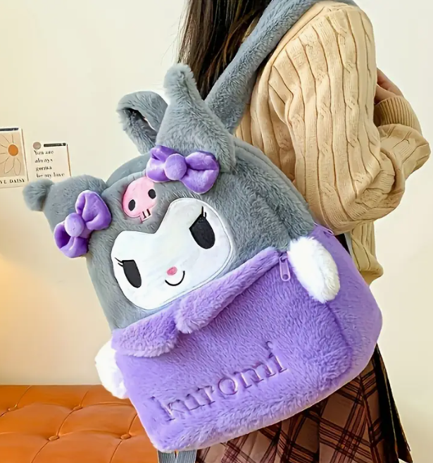Рюкзак  Sanrio Kuromi Куромі хутро сірий