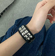 Кожаный Рок браслет с металлическими вставками