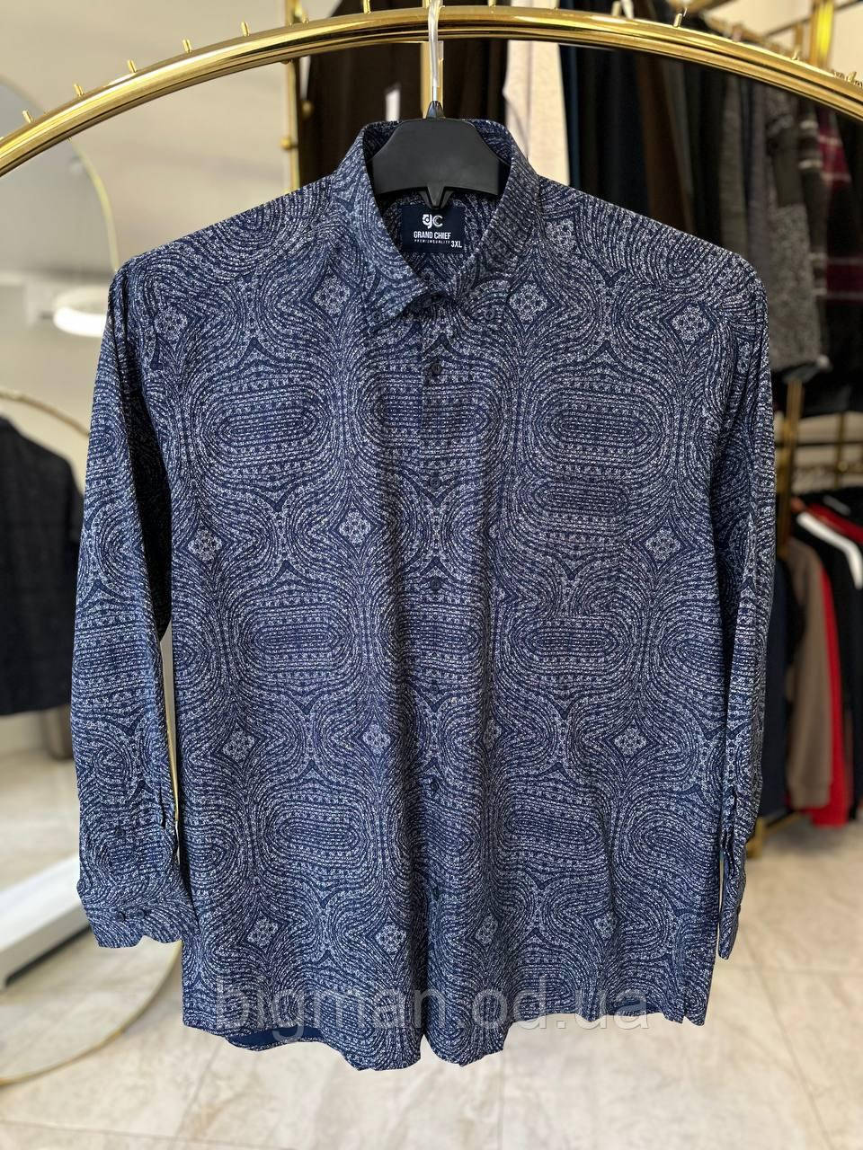 Чоловіча сорочка з довгим рукавом GRAND 2222 батал 3-6XL т-синя