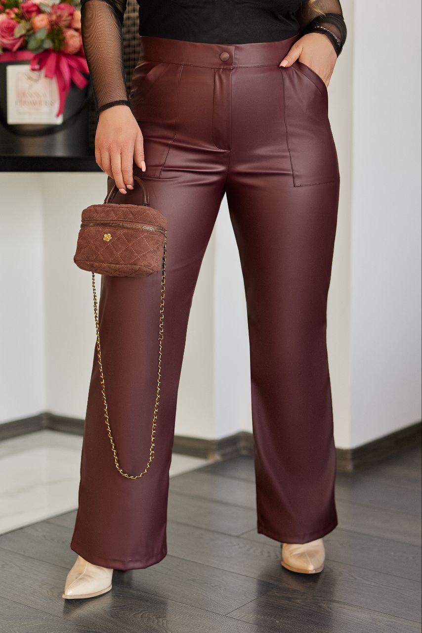 Жіночі шкіряні брюки з високою посадкою, фото 1