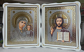 Ікони на подарунок Спасителя П. Б. Казанська в білому дерев'яному фігурному кіоті під склом, розмір 37*47