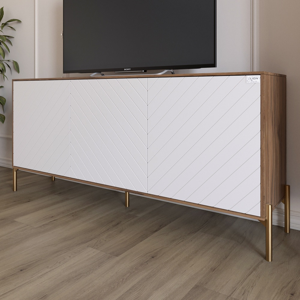 Тумба під телевізор із золотими металевими ніжками LION Амарант 168x40x76,5 см Дуб Ліворно/Білий (LION-043066), фото 1