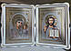 Иконы для дома под серебро в белом деревянном фигурном киоте под стеклом, размер киота 50*43,сюжет 33*46 - фото 1 - id-p2524509509