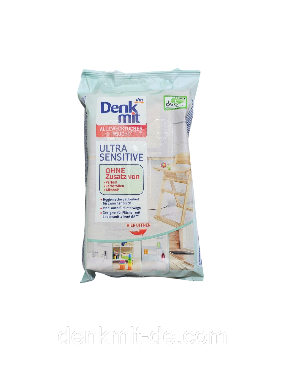 Вологі серветки для прибирання Denkmit Allzwecktücher Feucht Ultra sensitive, 50 шт.