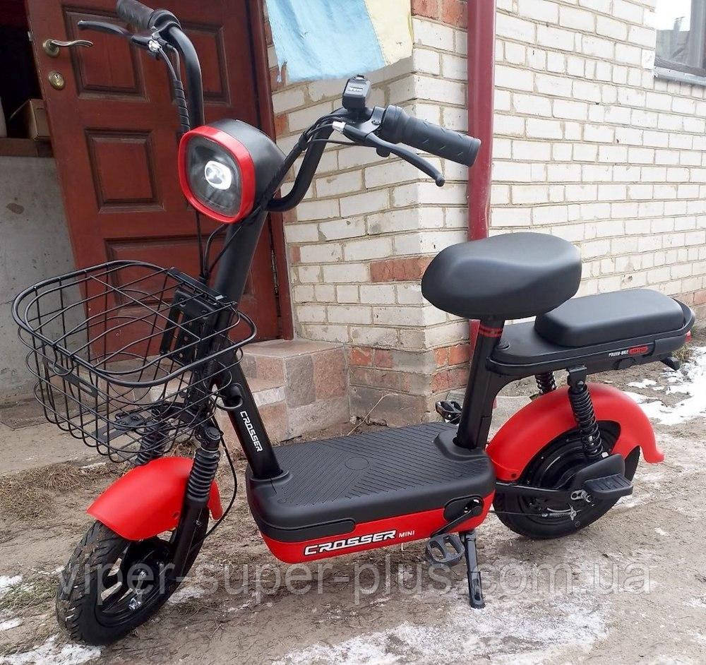 Електровелосіпед Електроскутер Двохмісний Crosser Mini 2024 (450W, 48V, 12Ah) Червоний колесо 14*2.75