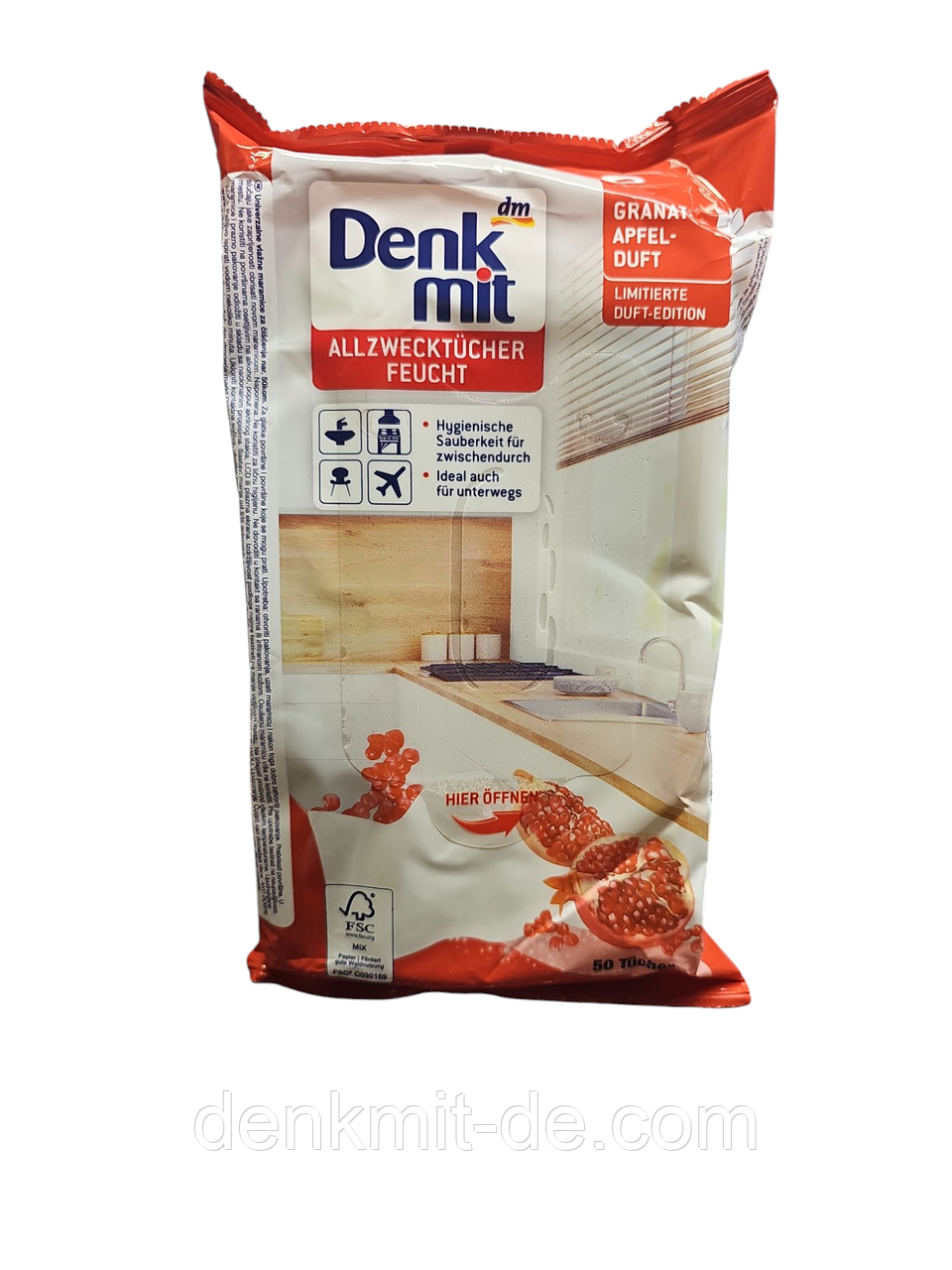 Вологі серветки для прибирання Denkmit Allzwecktücher Feucht Granat Apfel duft, 50 шт.