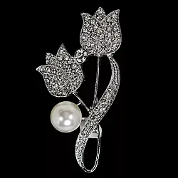 Перли срібна брошка тюльпани, 002РЖ
