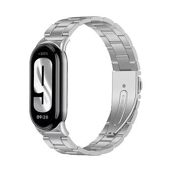 Ремінець для фітнес-браслету Xiaomi Mi Band 8,9,10 Type C металевий із застібкою сріблястий