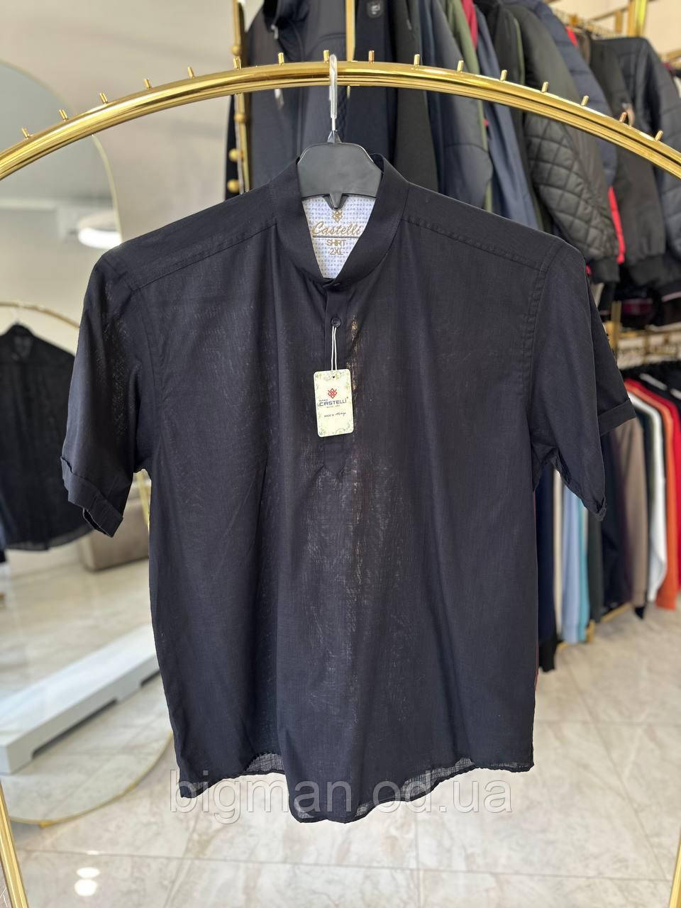 Чоловіча сорочка льон стійка Castelli 1025 (батал) 2-6XL чорна