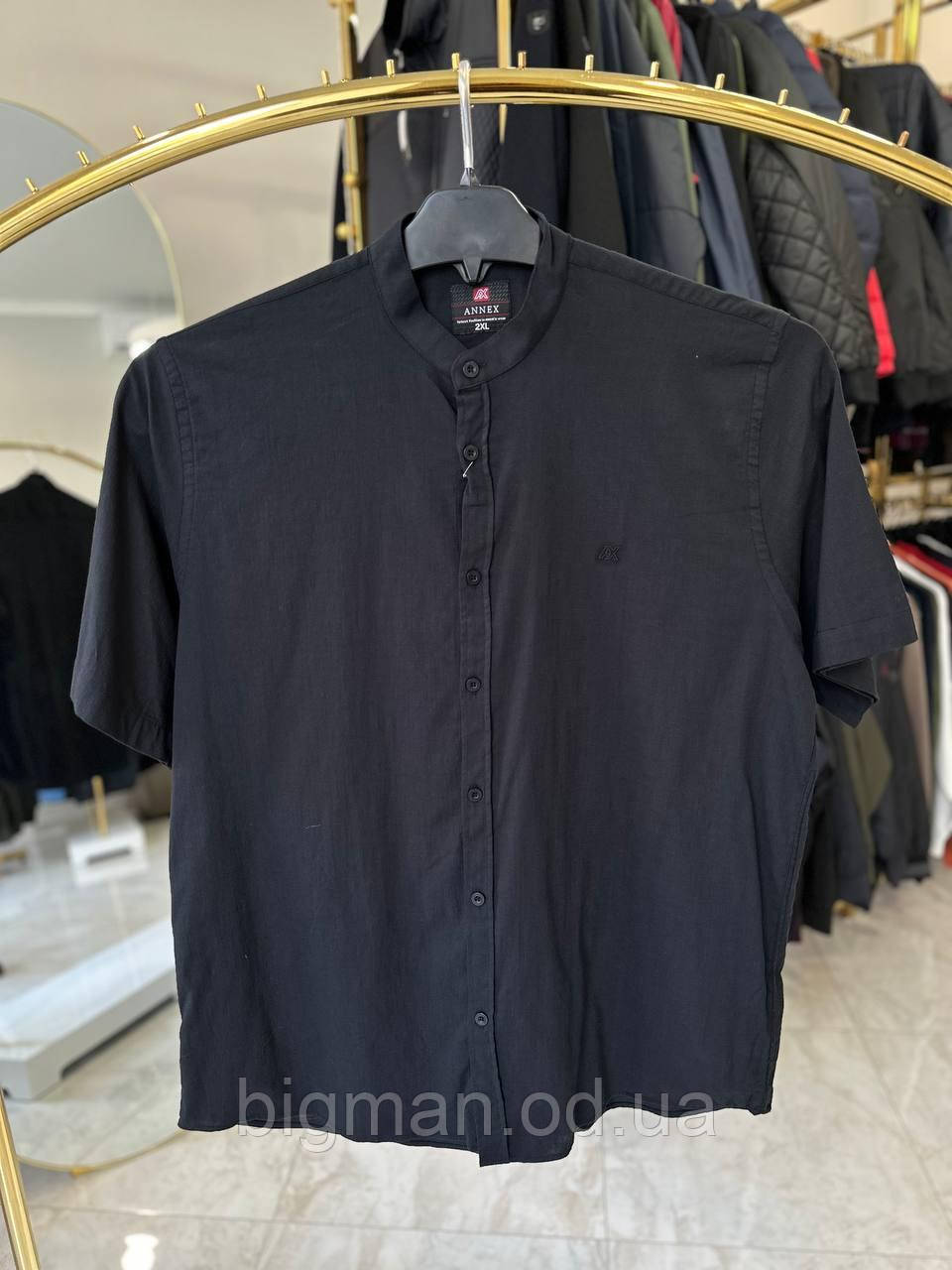 Чоловіча сорочка льон стійка Annex 6059 (батал) 2-6XL чорна