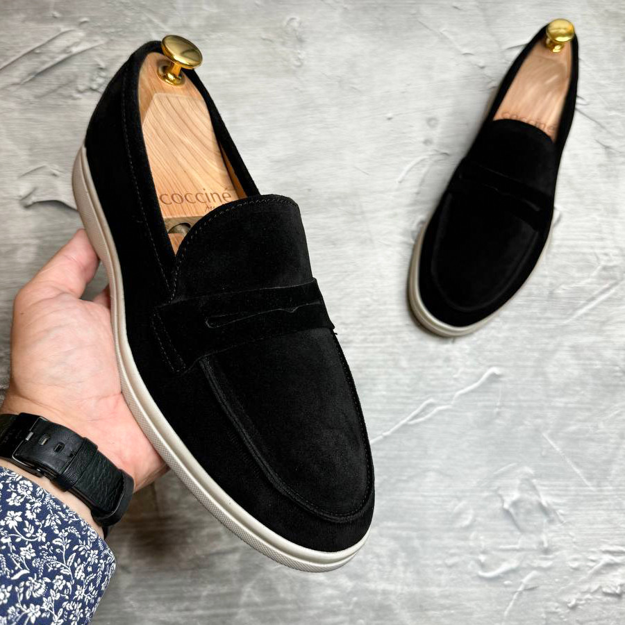 Лофери, туфлі чоловічі чорні замшеві (натуральна замша) для чоловіків на весну осінь, розміри 40-45, фото 1