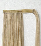 Штучний хвіст прямий шиньйон накладний на липучці у пшеничний блонд густий 65 см, фото 6