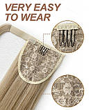 Штучний хвіст прямий шиньйон накладний на липучці у пшеничний блонд густий 65 см, фото 5