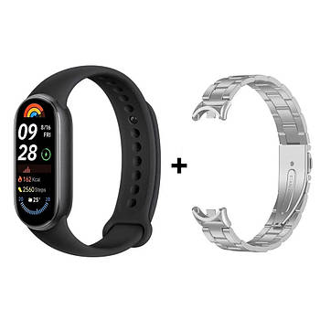 Комплект: Фітнес-браслет Xiaomi Smart Band 9 Midnight Black + металевий ремінець Type С Silver