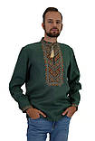 Вишиванка чоловіча ,,Бажан’'зелений льон вишивка помаранчево- коричнева довгий рукав розмір від S до 5xl, фото 8