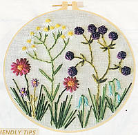Набір для вишивання ГЛАДДЮ за нанесеним на канву контуром "Польові квіти" с ОБРУЧЕМ. Лён , 29*29 см