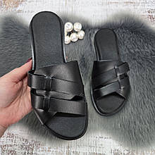 Шльопанці жіночі Sali чорні шкіряні на плоскій підошві 4759