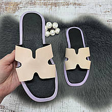 Шльопанці жіночі A.Dama бежеві шкіряні на плоскій підошві 4758