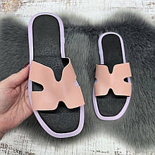 Шльопанці жіночі A.Dama рожеві шкіряні на плоскій підошві 4758