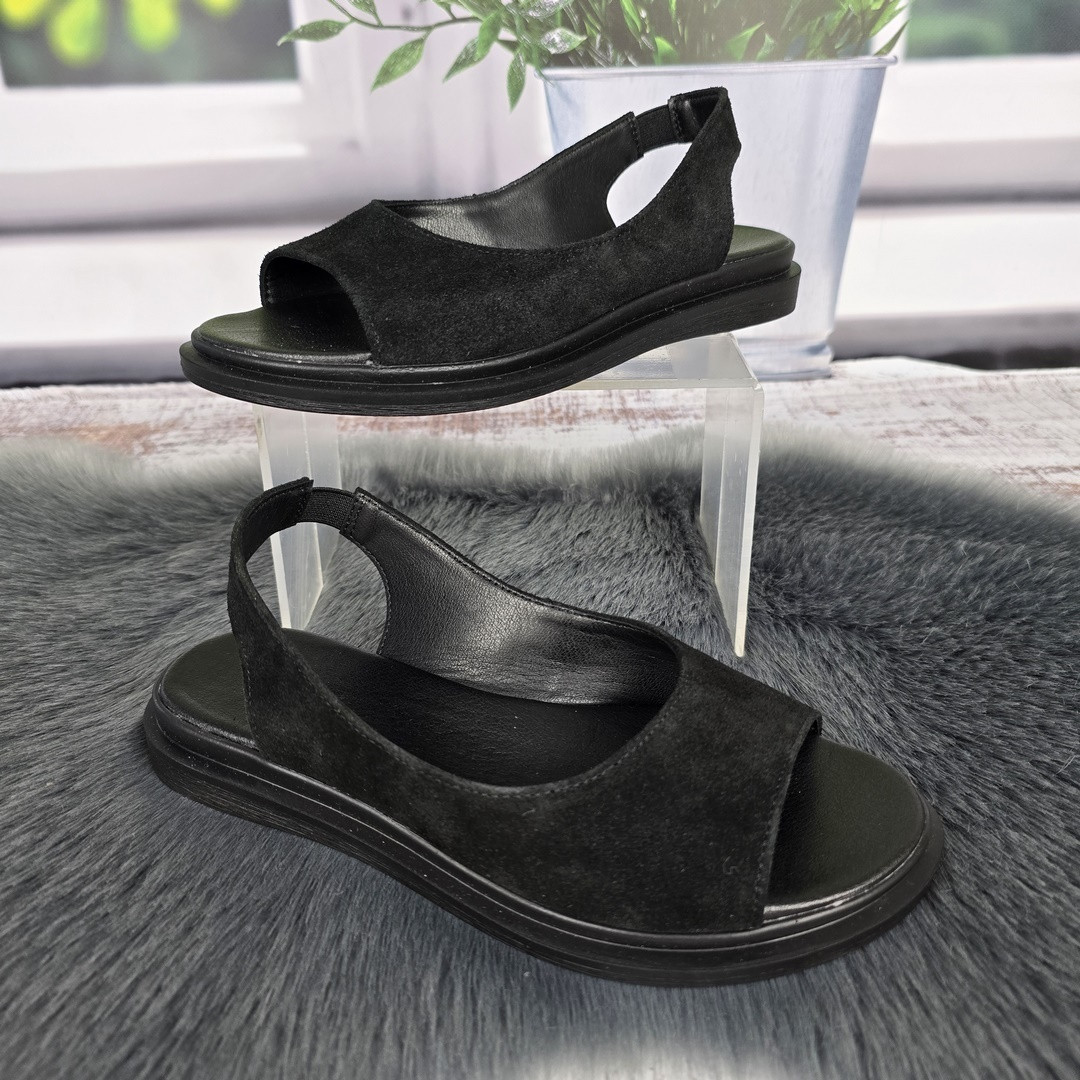 Босоніжки жіночі Sali замшеві чорні на плоскій підошві 4760-2, фото 1