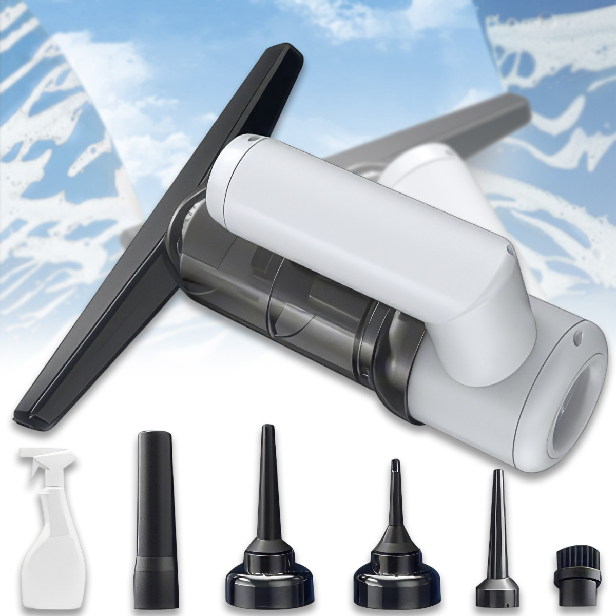 Акумуляторний пилосос з насадками та скребком для миття вікон Cleaner 5in1, фото 1