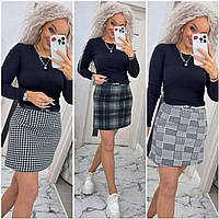Женские юбки - 0913-бу - Трендовая стильная кашемировая женская юбка-мини в клетку