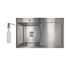 Мийка для кухні з крилом інтегрована права Lidz Handmade H7849R (LDH7849BRUR45591) Brushed Steel 3,0/1,0