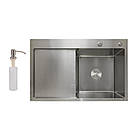 Мийка для кухні з крилом інтегрована ліва Lidz Handmade H7849L (LDH7849BRUL45592) Brushed Steel 3,0/1,0
