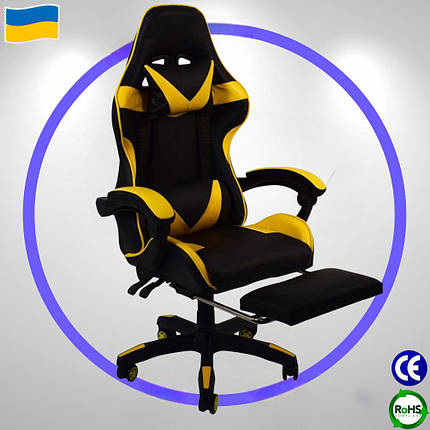 Крісло комп'ютерне геймерське ігрове Bonro B-810 чорно-жовте з підлокітниками та підставкою для ніг, фото 1