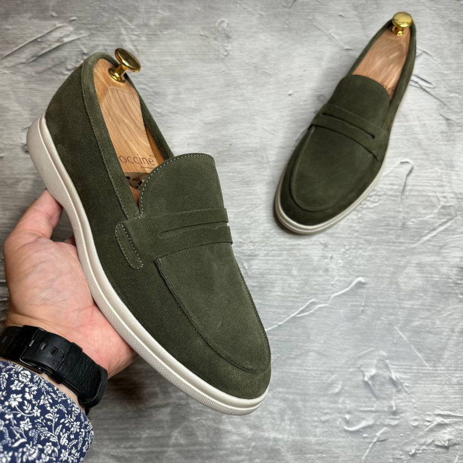 Лофери, туфлі чоловічі оливкові замшеві (натуральна замша) для чоловіків на весну осінь, розміри 40-45, фото 1