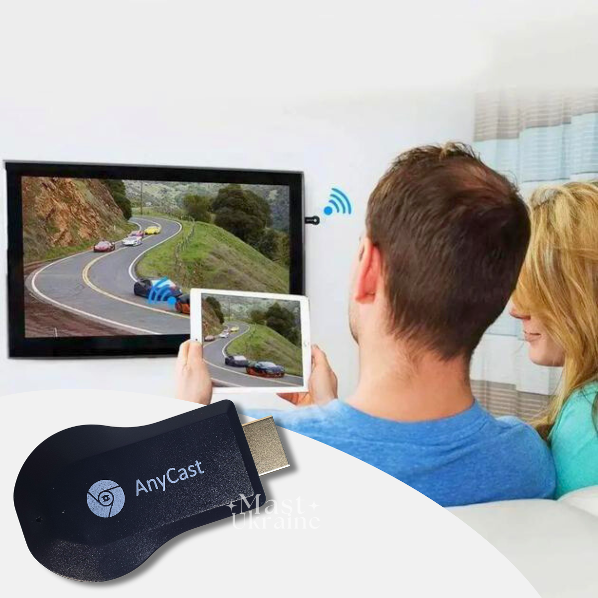 Бездротовий приймач для трансляції екрану AnyCast Dongle WiFi Display, адаптер ретранслятор Чорний WDRDA-1